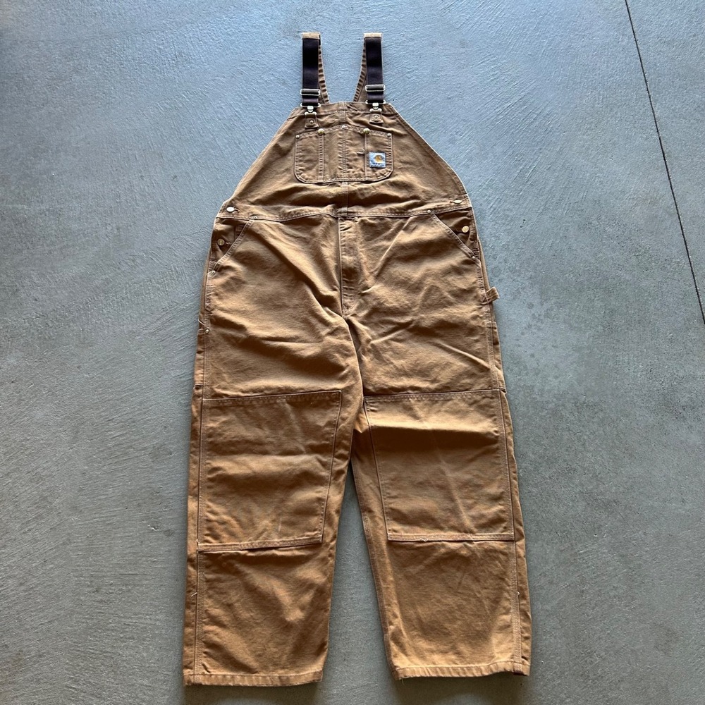 Vintage‎ 90s Carhartt Overalls Size 48x30 Tan Duck Canvas Carpenter Workwear R01